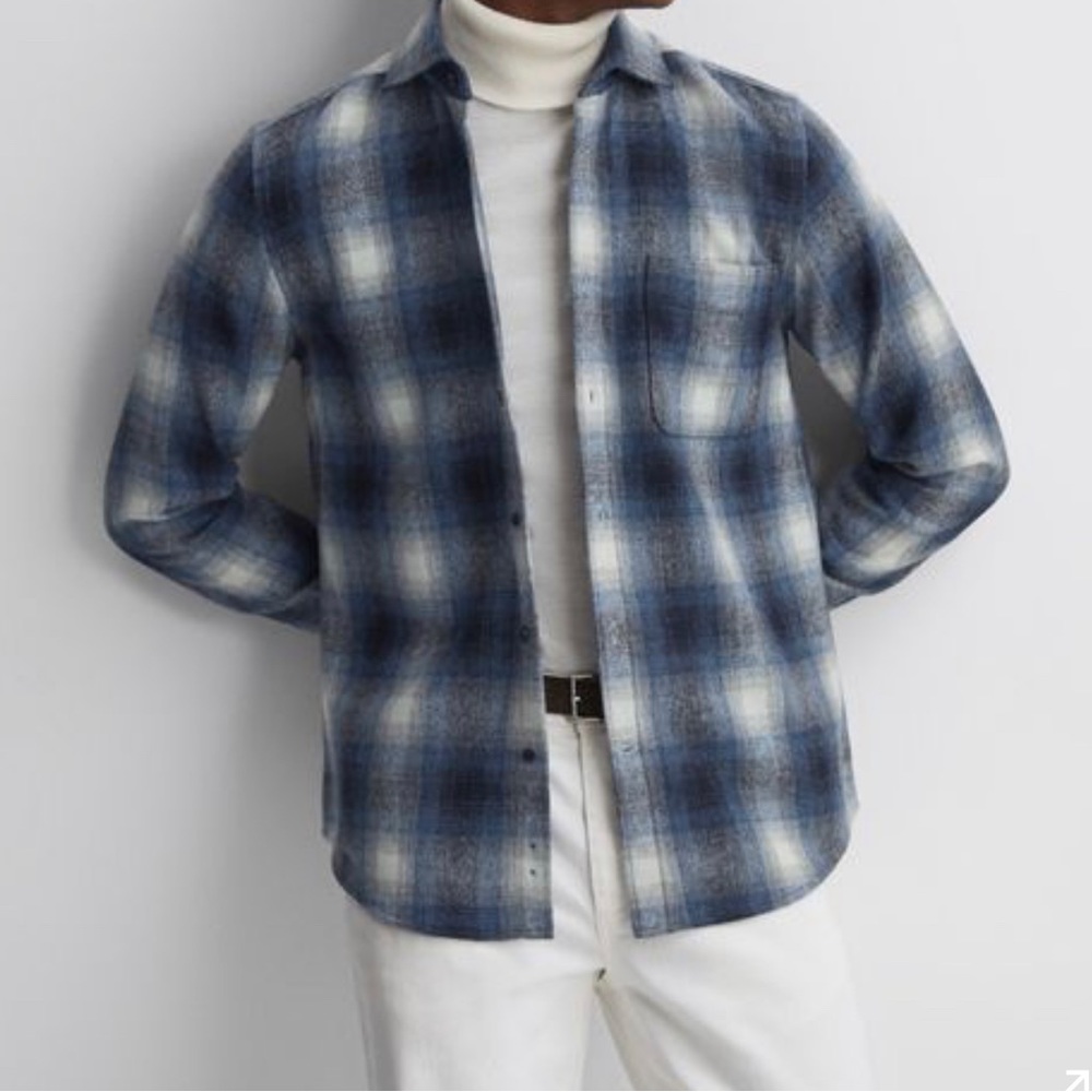 REISS SHIRT WOOL CHECKED LONG SLEEVE COLOR BLUE MULTI PLAID MEN’S SIZE LARGE